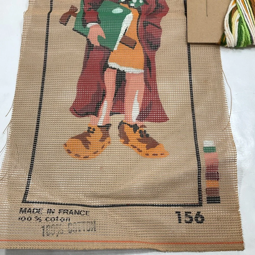 Vintage hand painted Margot de‎ Paris Needlepoint kit girl with book 100% Cotton